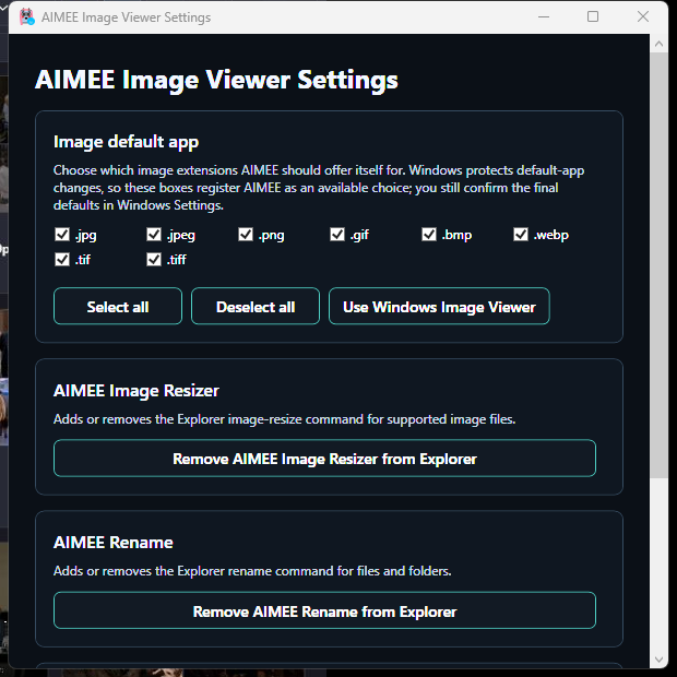 AIMEE Image Viewer settings