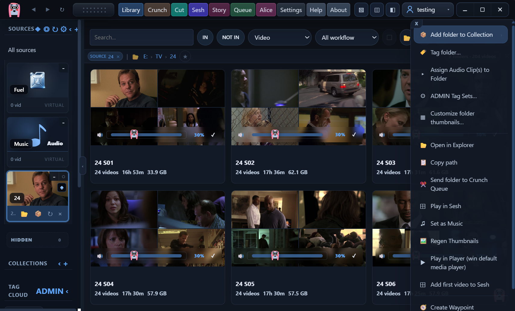 AIMEE Library folder actions