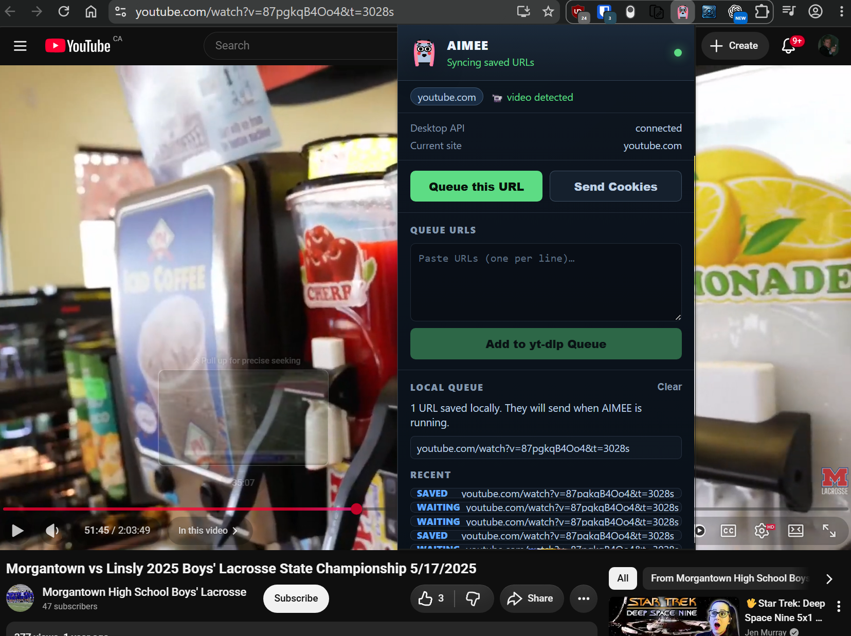 AIMEE browser extension on YouTube