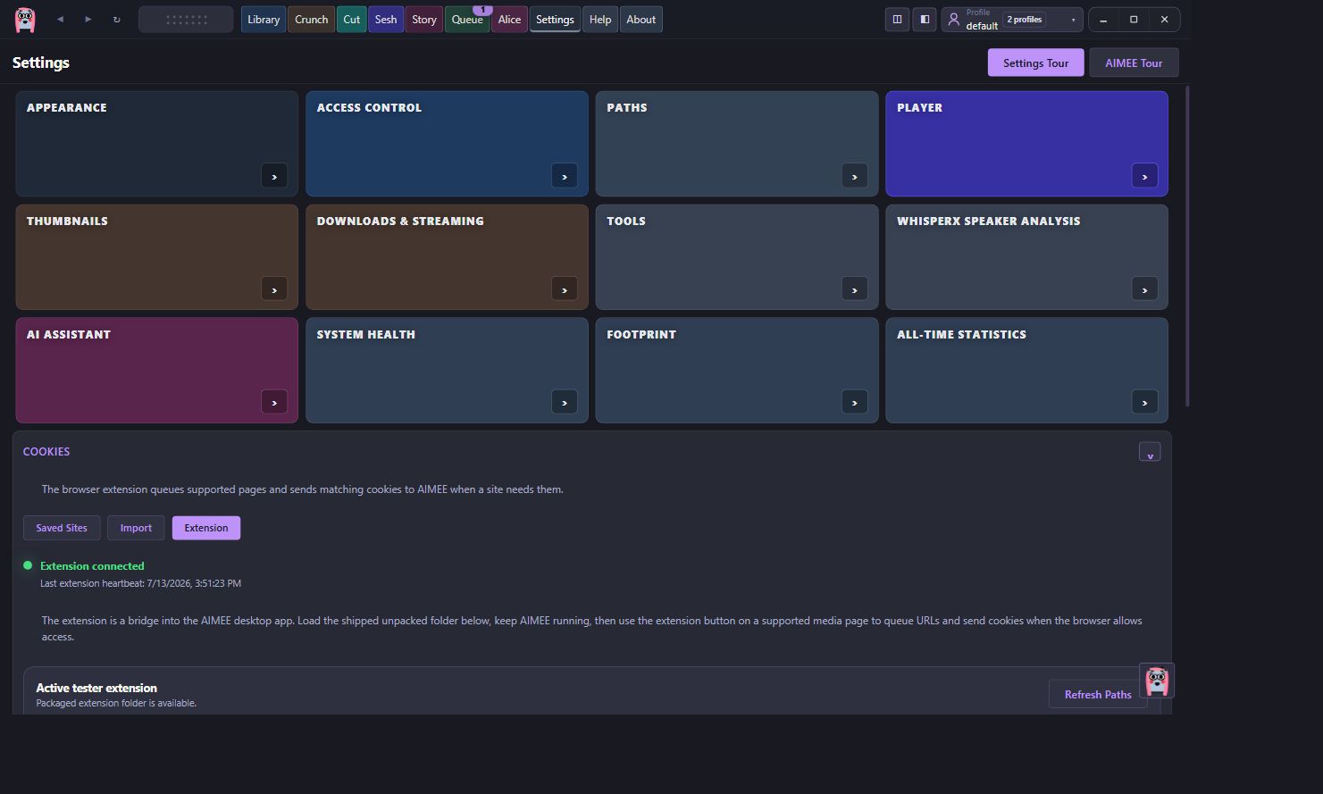 AIMEE Cookies settings expanded