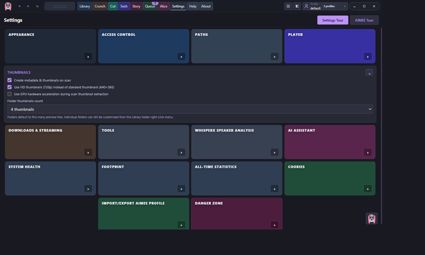 AIMEE Thumbnail settings expanded